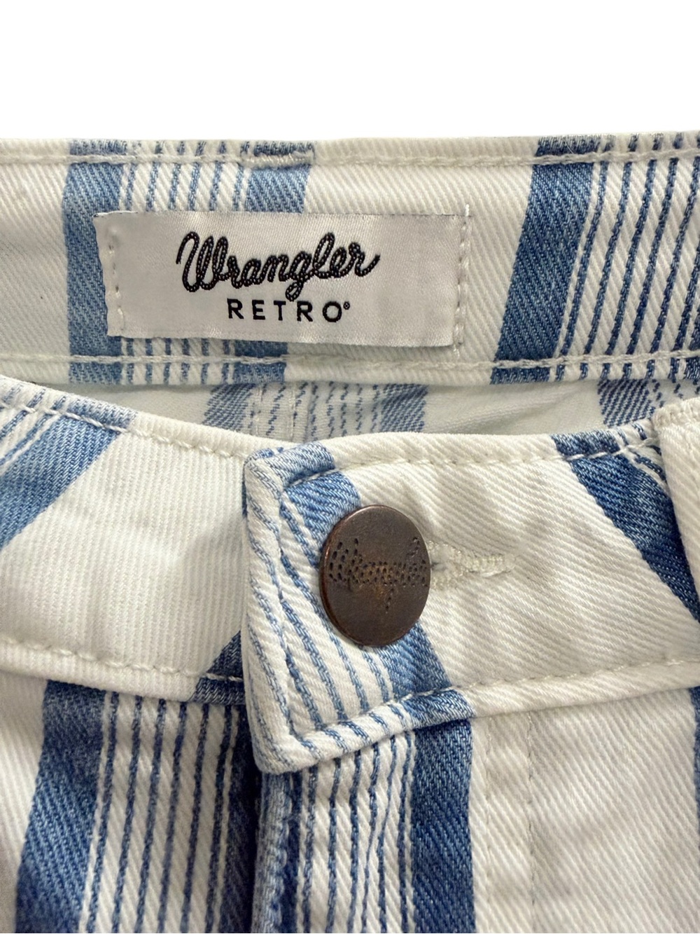 WRANGLER Blue Stripe Gabby Retro Bailey Flare Jean Size 26x34 - Picture 10 of 14